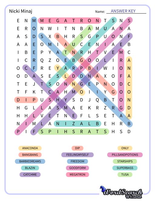 Nicki Minaj Word Search Puzzle