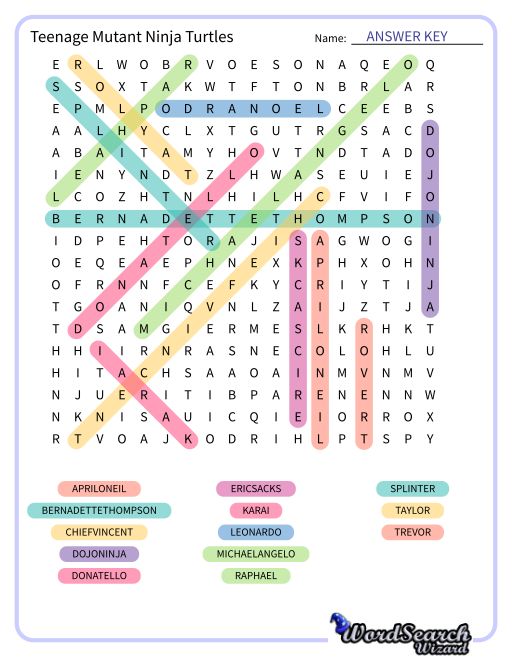 Teenage Mutant Ninja Turtles Word Search Puzzle