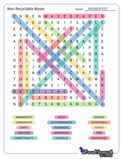 Non-Recyclable Waste Word Search Puzzle