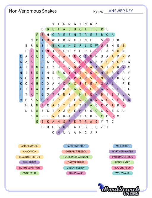 Non-Venomous Snakes Word Search Puzzle