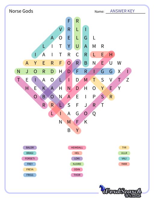 Norse Gods Word Search Puzzle