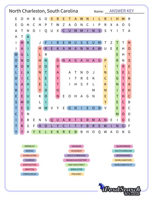 North Charleston, South Carolina Word Search Puzzle