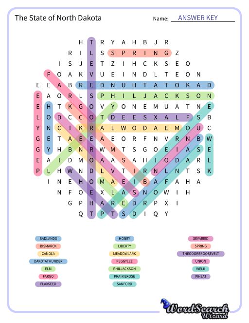 The State of North Dakota Word Search Puzzle