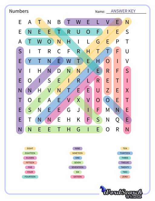 Numbers Word Search Puzzle