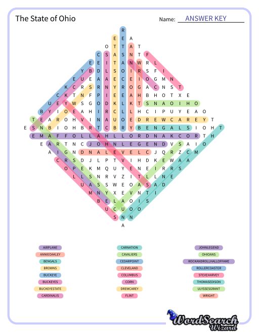 The State of Ohio Word Search Puzzle