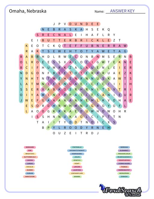 Omaha, Nebraska Word Search Puzzle