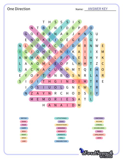 One Direction Word Search Puzzle