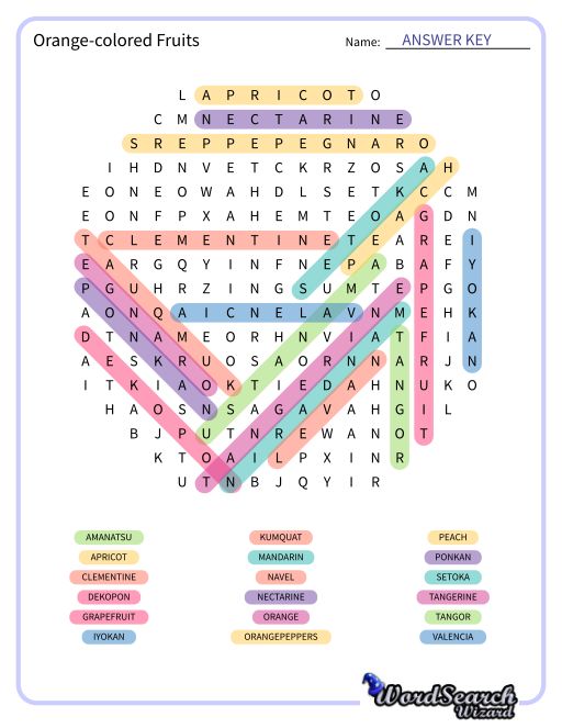 Orange-colored Fruits Word Search Puzzle