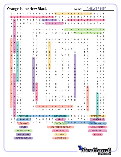 Orange is the New Black Word Search Puzzle