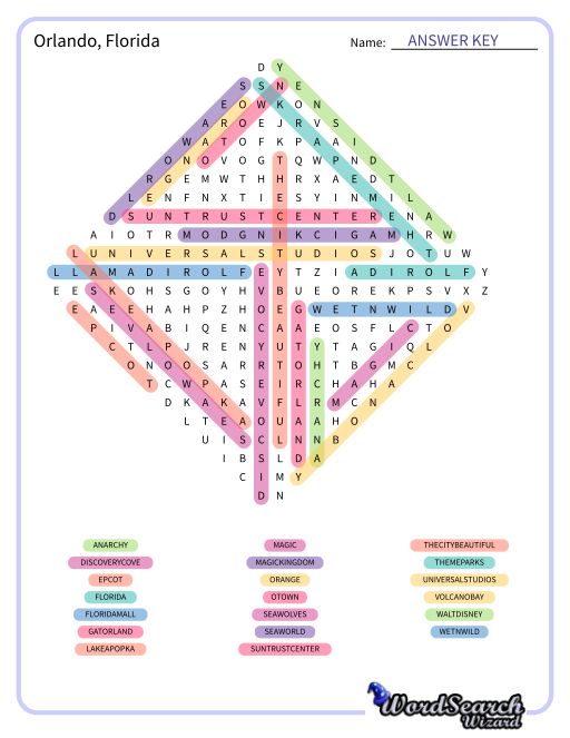 Orlando, Florida Word Search Puzzle