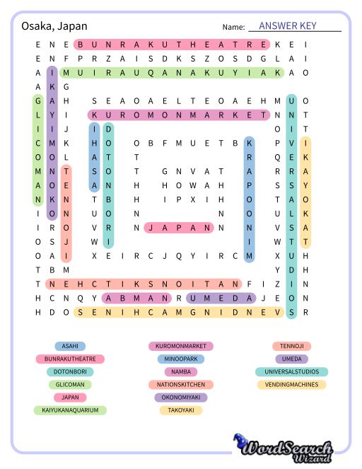 Osaka, Japan Word Search Puzzle