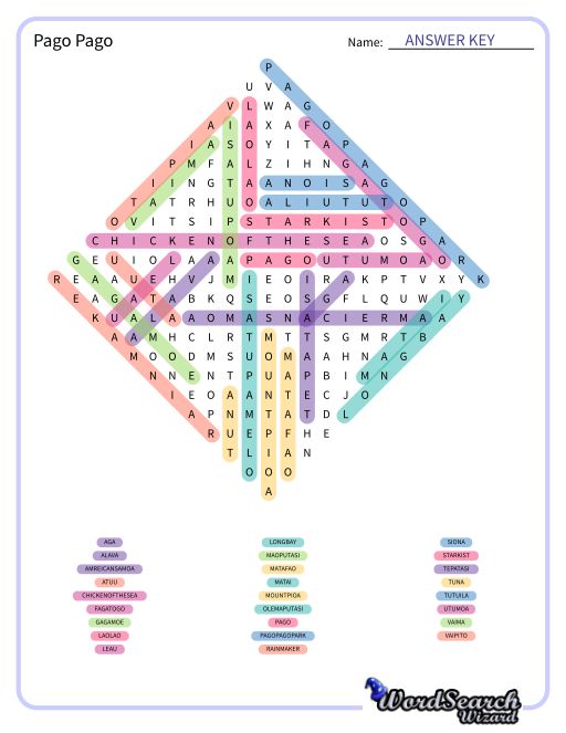 Pago Pago Word Search Puzzle