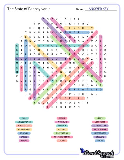 The State of Pennsylvania Word Search Puzzle