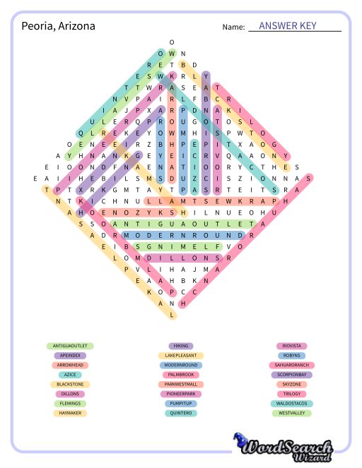 Peoria, Arizona Word Search Puzzle