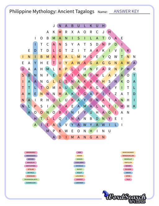 Philippine Mythology: Ancient Tagalogs Word Search Puzzle