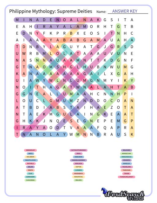  Philippine Mythology: Supreme Deities Word Search Puzzle