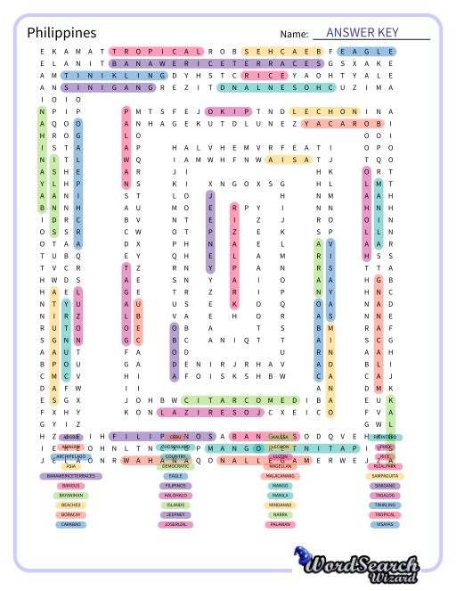 Philippines Word Search Puzzle