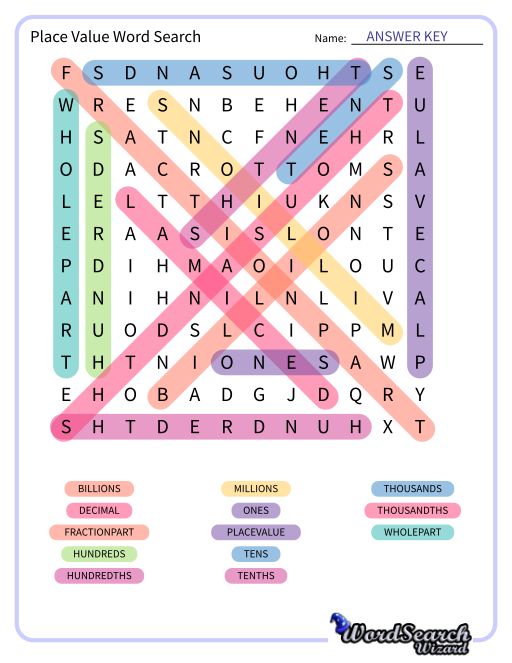 Place Value Word Search Word Search Puzzle