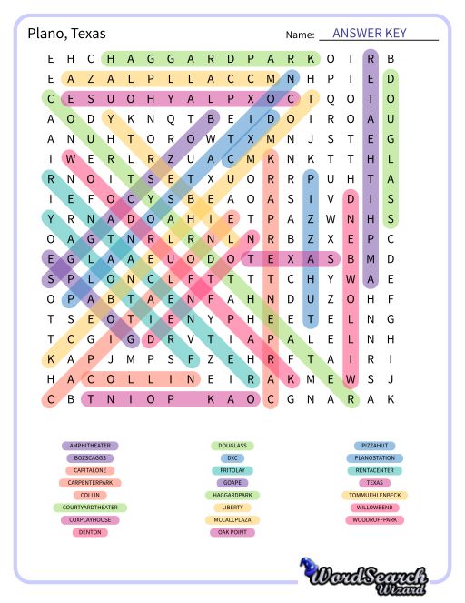 Plano, Texas Word Search Puzzle