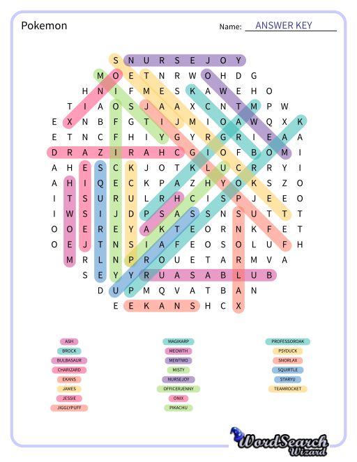 Pokemon Word Search Puzzle