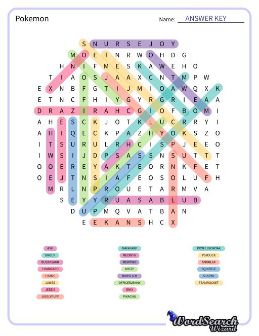 Pokemon Word Search Puzzle