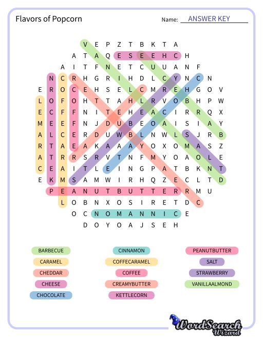 Flavors of Popcorn Word Search Puzzle