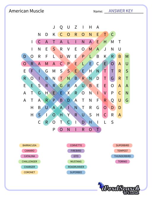 American Muscle Word Search Puzzle
