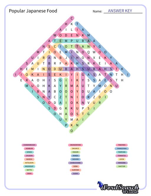 Popular Japanese Food Word Search Puzzle