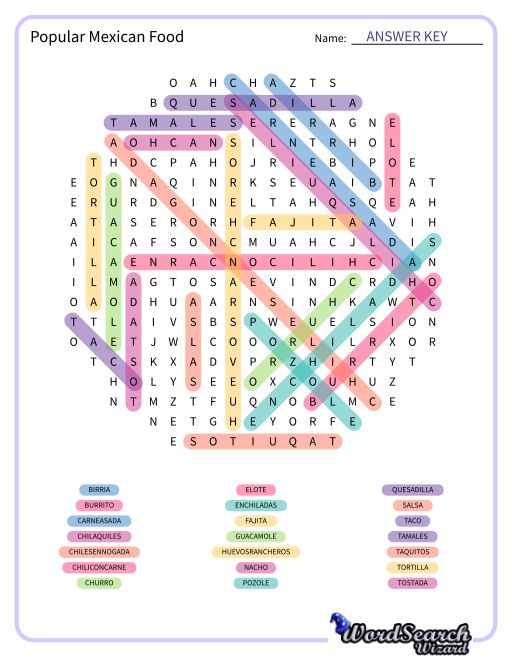 Popular Mexican Food Word Search Puzzle