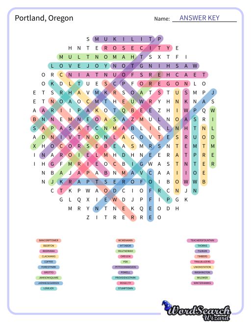 Portland, Oregon Word Search Puzzle