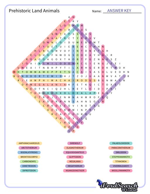 Prehistoric Land Animals Word Search Puzzle