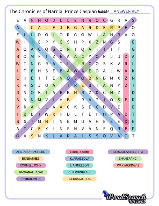 The Chronicles of Narnia: Prince Caspian Casts Word Search Puzzle