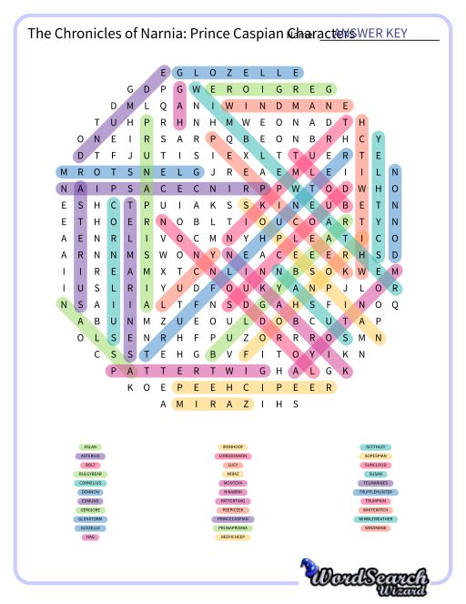 Word Search Puzzle - The Chronicles of Narnia: Prince Caspian Characters