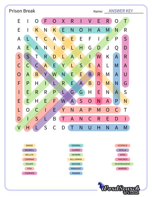 Prison Break Word Search Puzzle