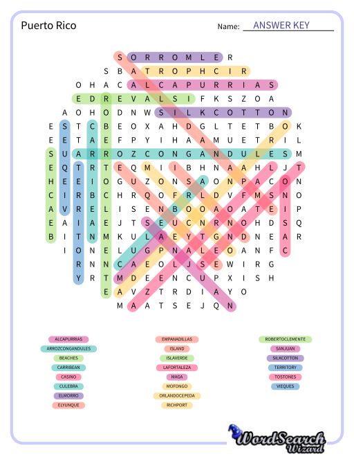 Puerto Rico Word Search Puzzle