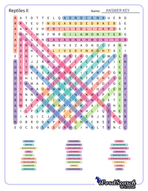 Reptiles II Word Search Puzzle