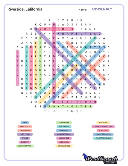 Riverside, California Word Search Puzzle