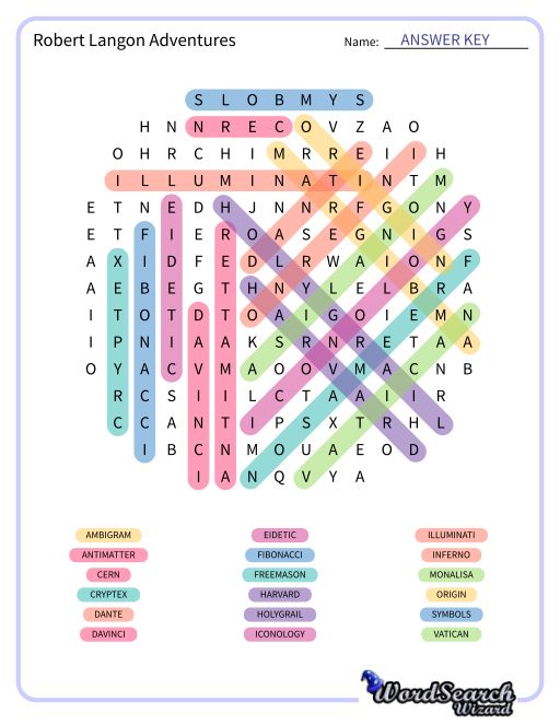 Robert Langon Adventures Word Search Puzzle