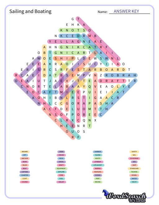 Sailing and Boating Word Search Puzzle