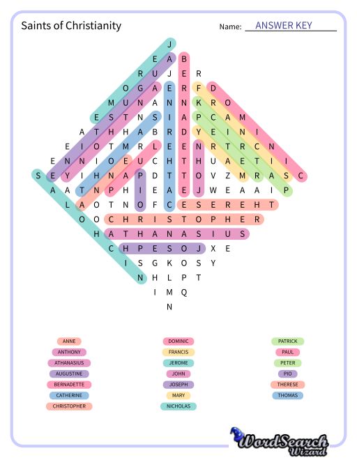 Saints of Christianity Word Search Puzzle