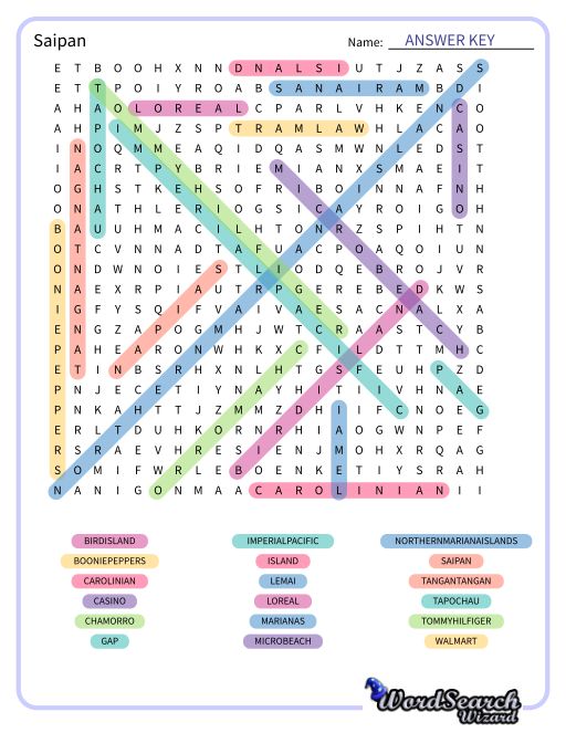 Saipan Word Search Puzzle