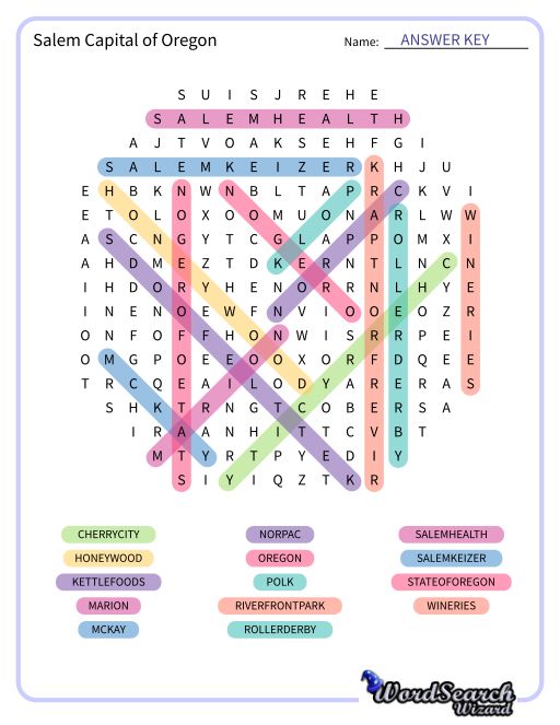 Salem Capital of Oregon Word Search Puzzle