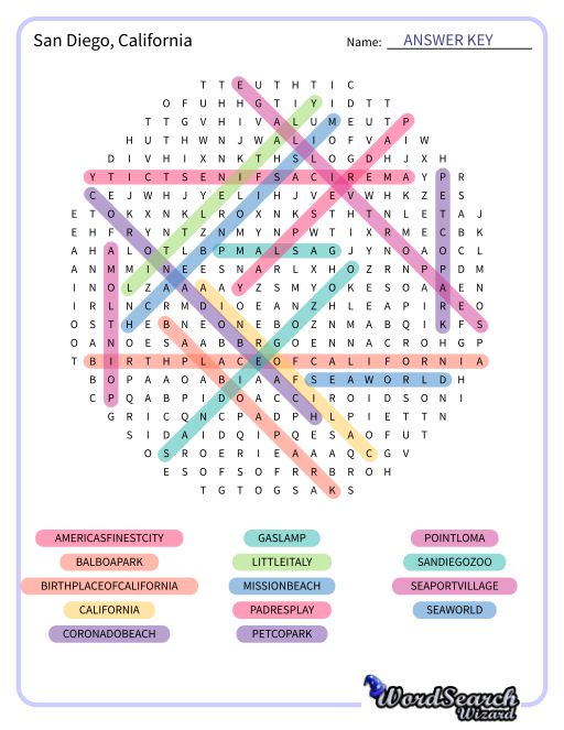 San Diego, California Word Search Puzzle