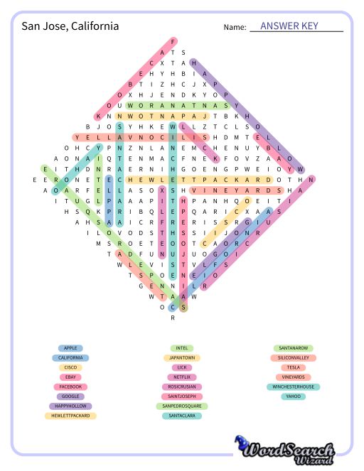 San Jose, California Word Search Puzzle