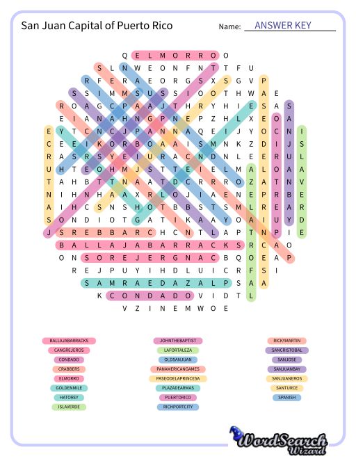 San Juan Capital of Puerto Rico Word Search Puzzle