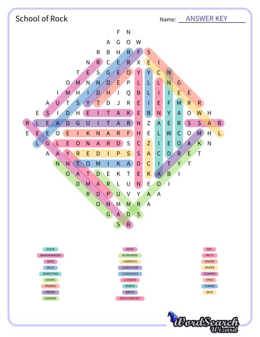 School of Rock Word Search Puzzle