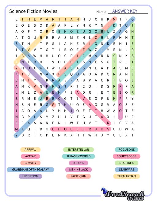 Science Fiction Movies Word Search Puzzle