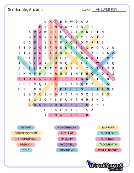 Scottsdale, Arizona Word Search Puzzle