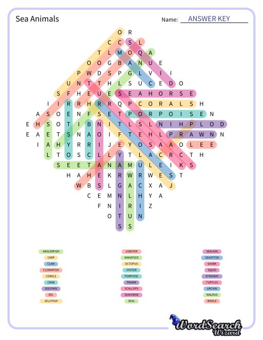 Sea Animals Word Search Puzzle