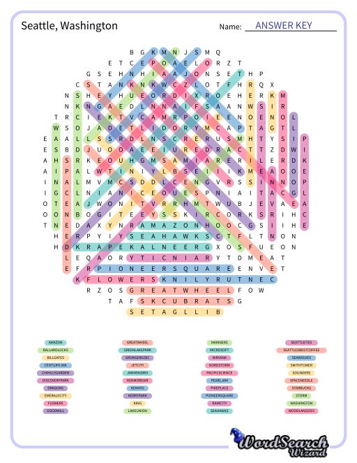 Seattle, Washington Word Search Puzzle